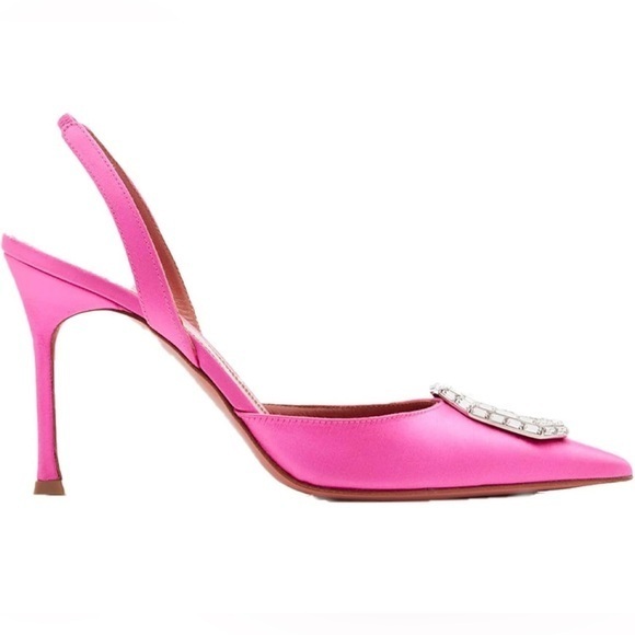 Women's Pointed Toe Slingback Heels w/ Large Rhinestone Pendant Pink 9
